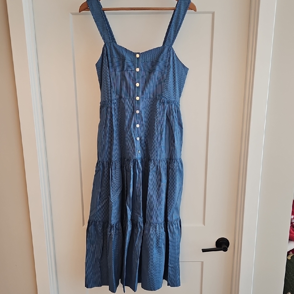 Madewell Blue Striped Midi Dress with Buttons